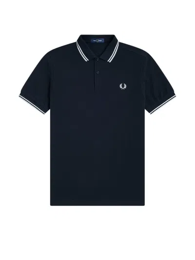 Fred Perry Stripe Detailed Logo Embroidered Polo Shirt In Blue
