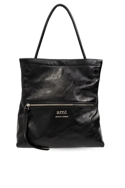 Ami Alexandre Mattiussi Ami Grocery Logo Plaque Tote Bag In Black