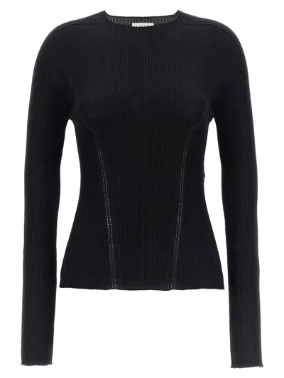 Lanvin Wool Blend Knit Crewneck Sweater In Black