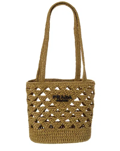 Prada Woven Fabric Crochet Tote Bag In Olive Green