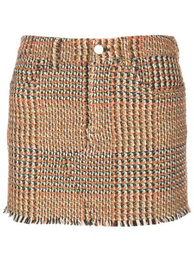 Stella Mccartney Brown Check Miniskirt In Camel