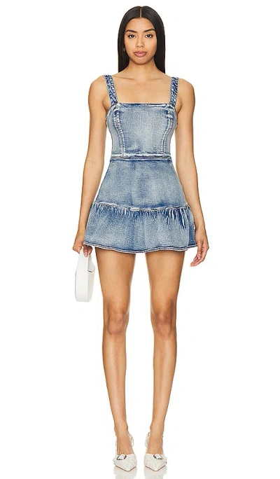 Amanda Uprichard Piper Romper In Denim Mid-wash