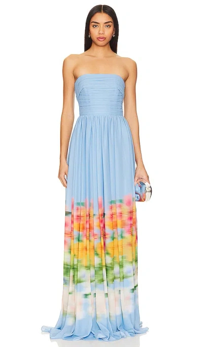 Sau Lee Camille Strapless Abstact-print Maxi Dress In Light/pastel Blue