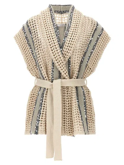 Brunello Cucinelli Sleeveless Cardigan In Beige