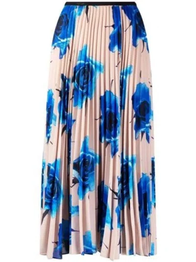 Pre-owned Paul Smith Brand  Azure-blue Rose-print Pleated Skirt In Beige Size 38 Uk 6 In Pink