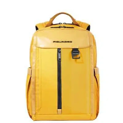 Pre-owned Piquadro Fashion Backpack  S131 Leather And Fabric Yellow - Ca6313s131-g In Multicoloured