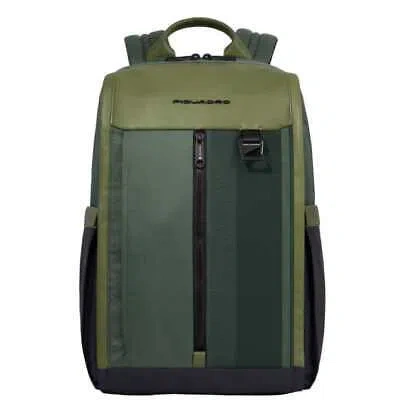 Pre-owned Piquadro Fashion Backpack  S131 Leather And Fabric Green - Ca6314s131-ve In Multicoloured