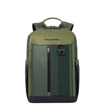 Pre-owned Piquadro Fashion Backpack  S131 Leather And Fabric Green - Ca6313s131-ve In Multicoloured