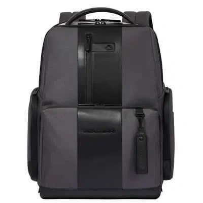 Pre-owned Piquadro Fashion Backpack  Brief Leather And Fabric Grey - Ca4532br2s-grn In Multicoloured