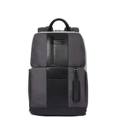 Pre-owned Piquadro Fashion Backpack  Brief Leather And Fabric Grey - Ca3214br2s-grn In Multicoloured