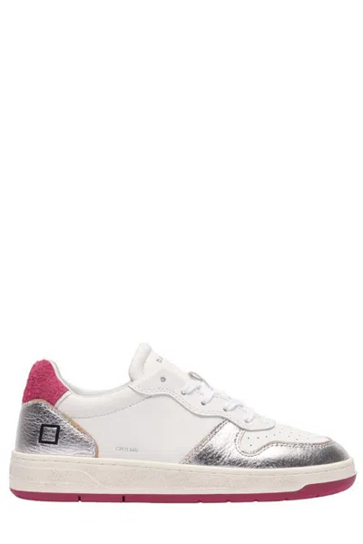 Date Court Laminated Sneakers With Laces In Bianco-argento