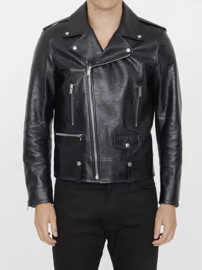 Saint Laurent Slim-fit Leather Biker Jacket In Black