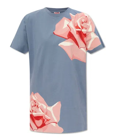 Kenzo Rose Cotton T-shirt Dress In Blue