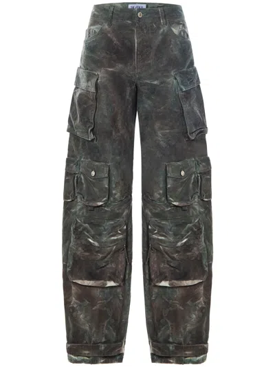 Attico The  "fern" Camouflage Long Pants In Verde