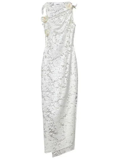 Coperni Rosette-detailed Lace Maxi Dress In Bianco