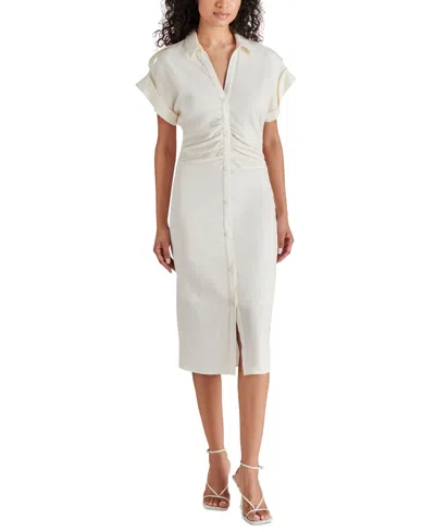 Steve Madden Cambrie Ruched Linen Blend Midi Dress In Ivory