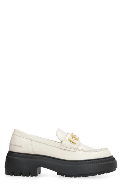 Fendi Graphy Leather Loafers In White