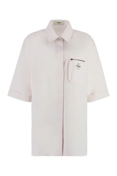 Fendi Short Sleeve Cotton Shirt In Pink
