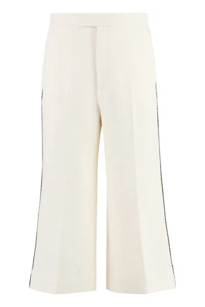 Gucci Interlocking G Wool-blend Tweed Cropped Trousers In White