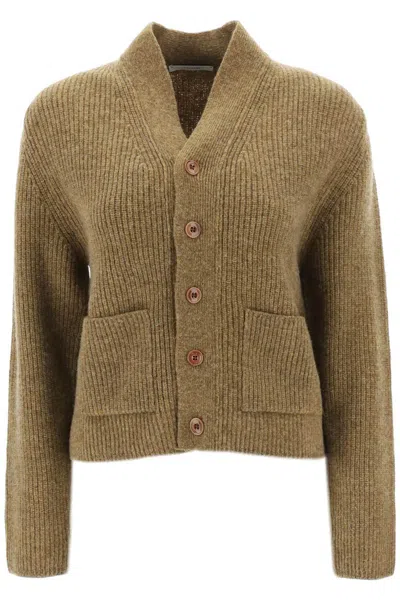 Lemaire Cropped Wool Cardigan In Brown