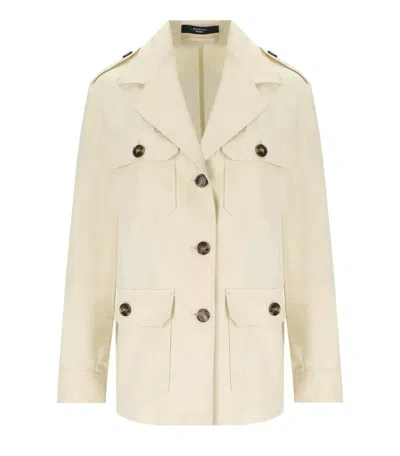 Weekend Max Mara Bacca - Cotton And Linen Safari Jacket In White