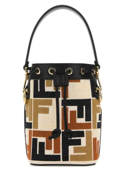 Fendi Embroidered Canvas Mon Tresor Bucket Bag In Mlcbrandyneroos