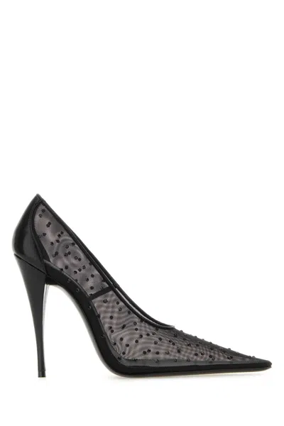 Saint Laurent Mesh Embellished 115 Pumps With Pointed Toe In Black