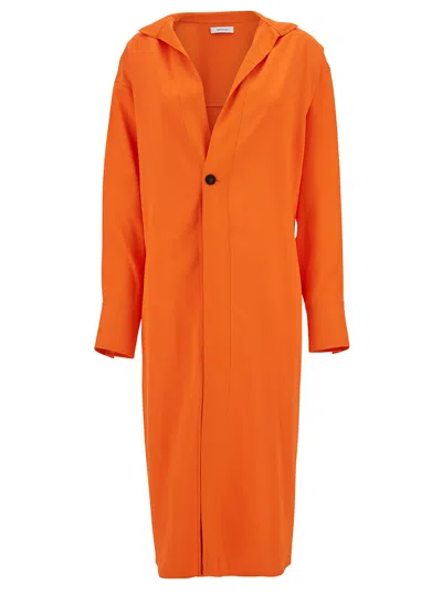 Ferragamo Single Breasted Viscose Long Jacket In Orange