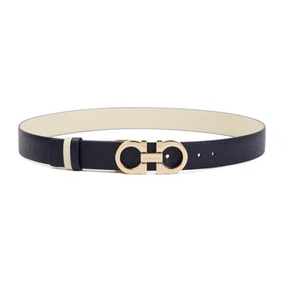 Ferragamo Salvatore  Gancini Plaque Reversible Buckle Belt In White