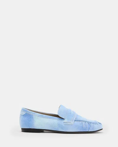 Allsaints Sapphire Suede Loafer Shoes In Denim Blue