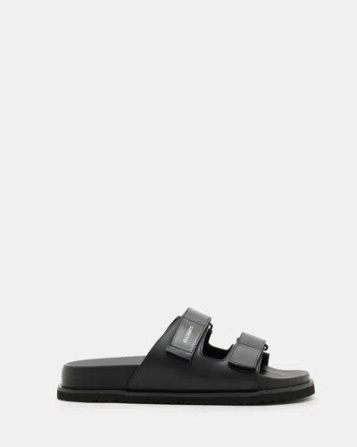 Allsaints Vex Leather Velcro Strap Sandals In Black