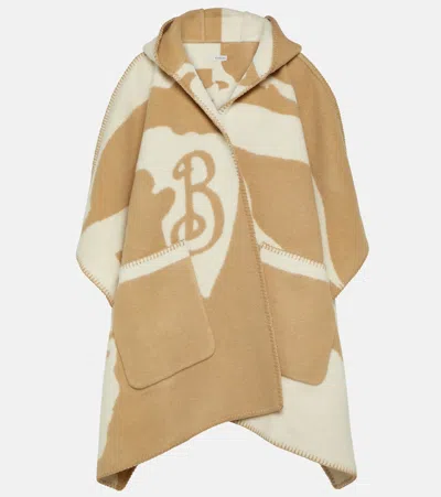 Burberry Printed Wool Cape In Neutral