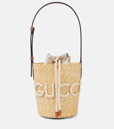 Gucci Summer Small Leather-trimmed Bucket Bag In Brown