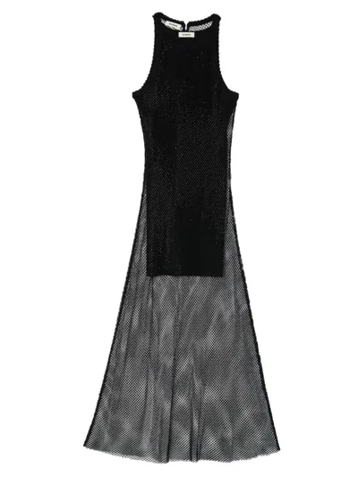 Sandro Rhinestone-embellished Mesh Dress In Noir / Gris
