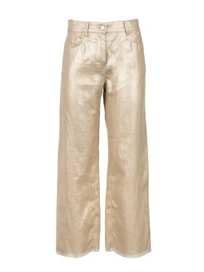's Max Mara Bouquet Shiny Linen Fringed Trousers In Beige