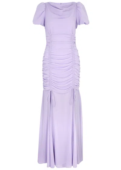 De La Vali Amandine Ruched Maxi Dress In Lilac