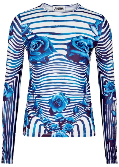 Jean Paul Gaultier White & Blue Flower Body Morphing Long Sleeve T-shirt
