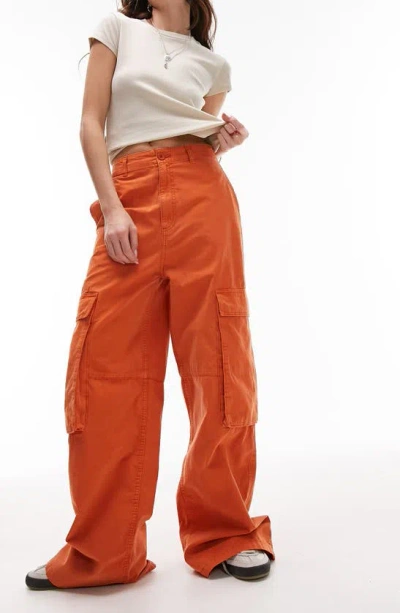 Topshop High Waist Oversized Straight Leg Pocket Cargo Pants In Orange