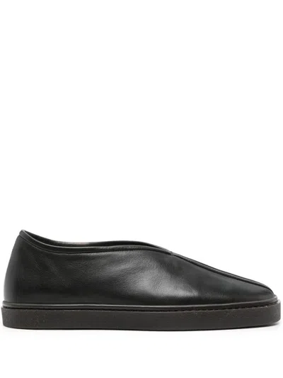 Lemaire Piped Leather Trainers In Black