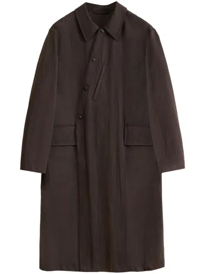 Lemaire Asymmetric Trench Coat In Brown