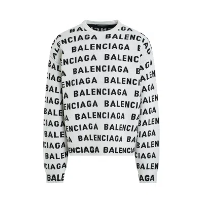 Balenciaga Logo-monogrammed Wool-blend Jumper In White,black