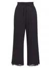 Natori Bliss Harmony Cropped Lace-trim Cotton Pants In Black