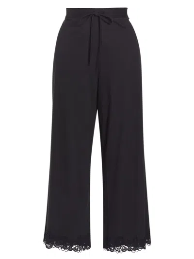 Natori Bliss Harmony Cropped Lace-trim Cotton Pants In Black