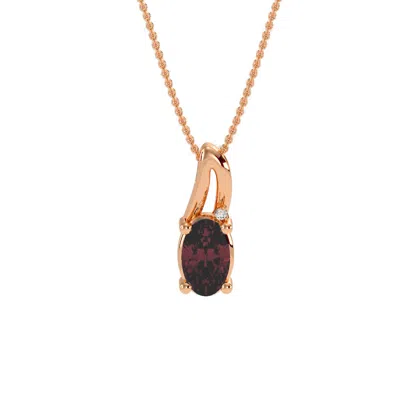 Sselects 1/2ct Oval Shape Created Ruby And Diamond Necklace In 10k Rose Gold In Multi
