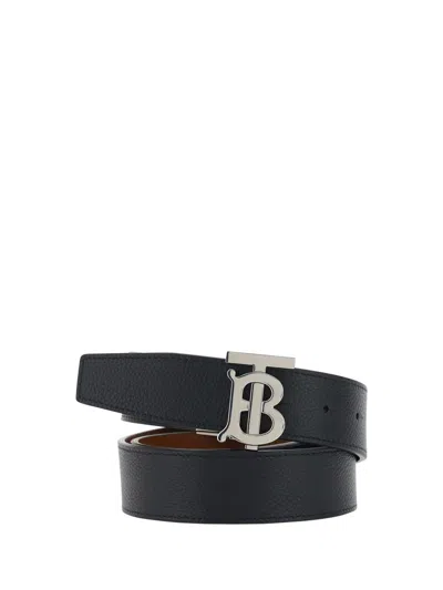 Burberry 3.5cm Reversible Leather Belt In Black/tan/silver