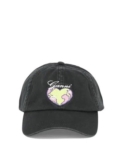 Ganni Patch Baseball Hat In Black