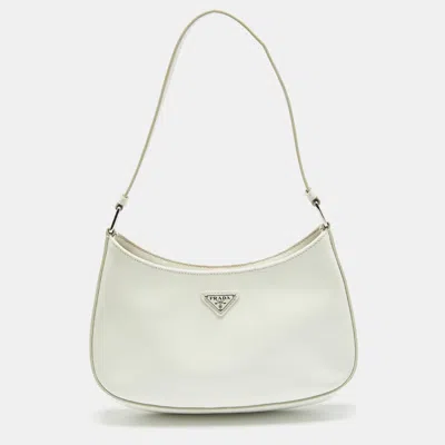 Prada Cleo Brushed Leather Shoulder Bag In White