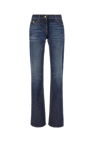 Palm Angels Logo-embroidered Straight-leg Jeans In Blu