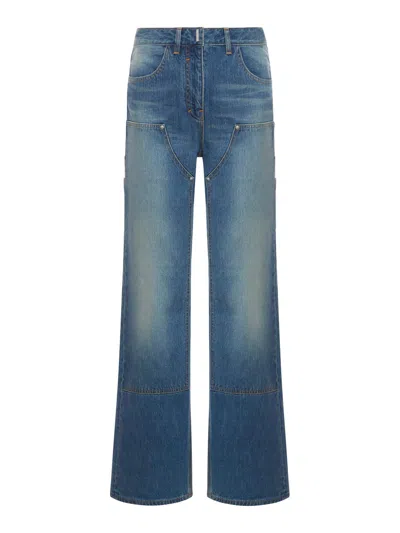 Givenchy Women's Oversized Jeans In Denim With Patches In Deep Blue