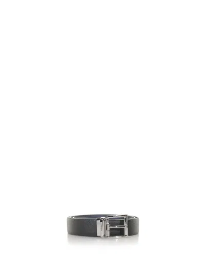 Prada Reversible Belt In Saffiano Leather In Black